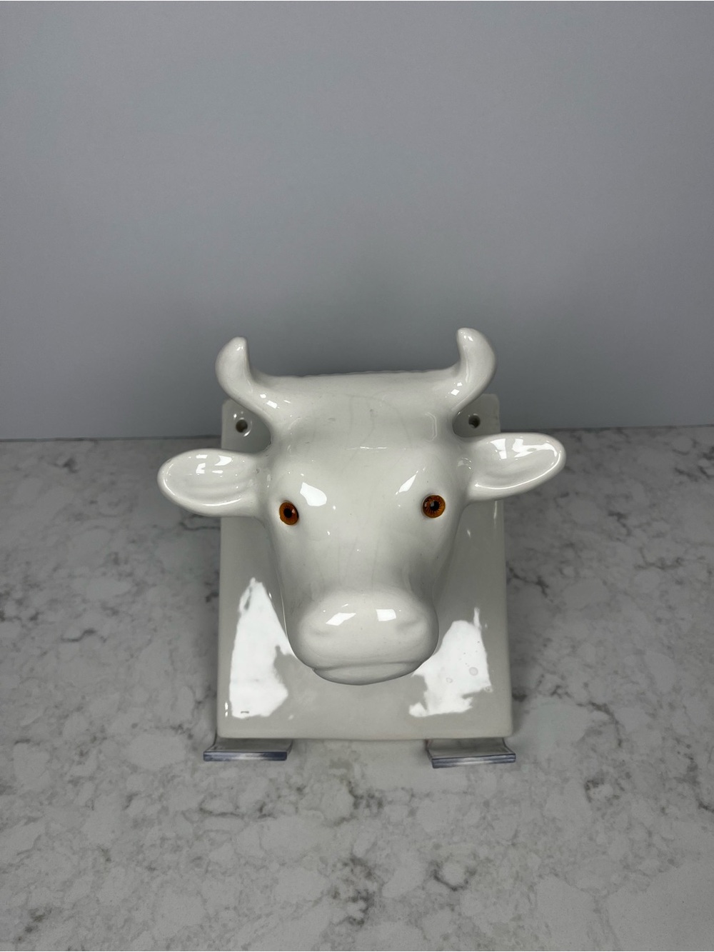 Vintage Himark White Ceramic Cow Head wall plaque.